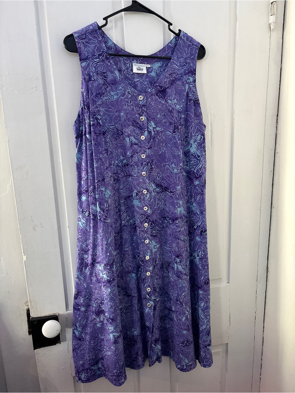 Very Vineyard Martha’s Vineyard Purple Floral Button Front Tie Waist Sun Dress L